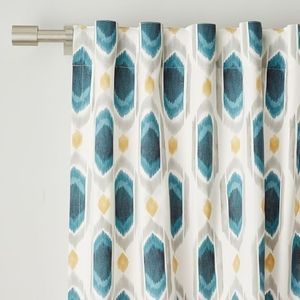 West Elm Ikat Gem Curtains Blue Teal Yellow EUC
